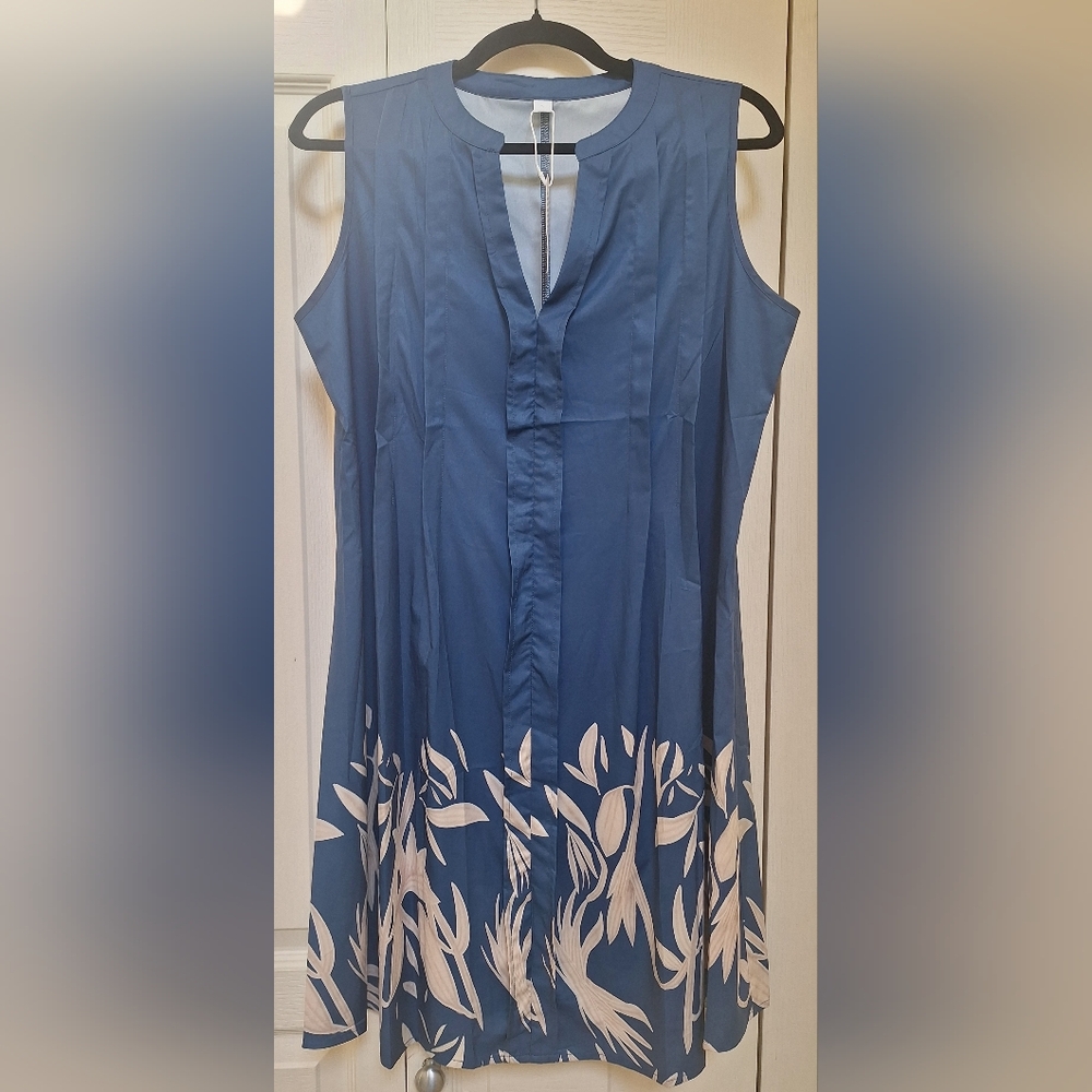Lrg Blue Sleeveless Dress with Floral Design - Picture 1 of 4
